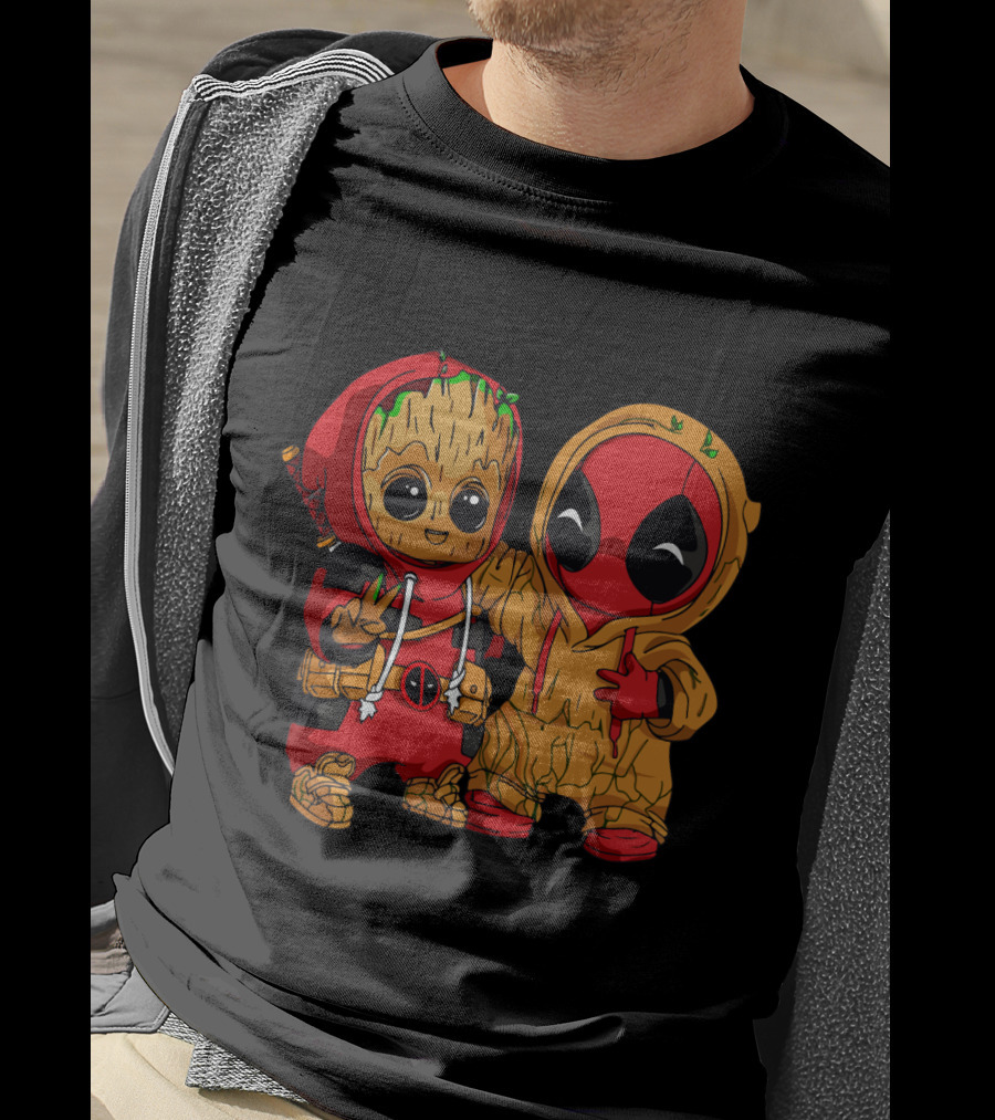 Deadpool Baby Groot Cosplay Crossover Duo T-Shirt