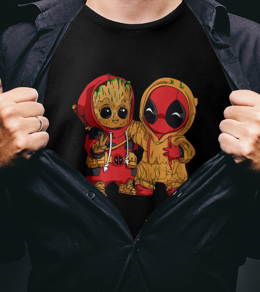 Deadpool Baby Groot Cosplay Crossover Duo T-Shirt