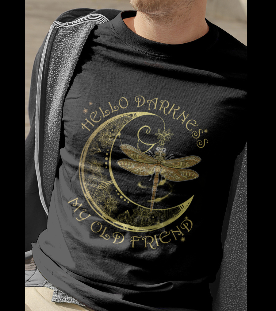 Hello Darkness My Old Friend Dragonfly Crescent Moon T-Shirt