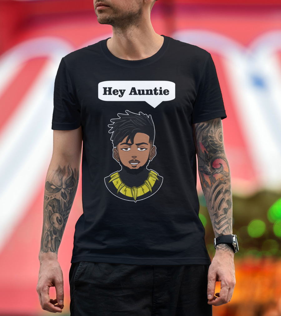 Erik Killmonger Hey Auntie Animated Character Necklace Black Panther T-Shirt