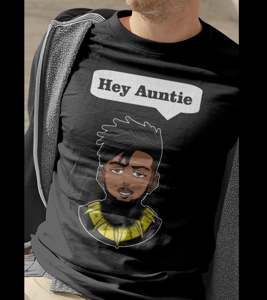 Erik Killmonger Hey Auntie Animated Character Necklace Black Panther T-Shirt