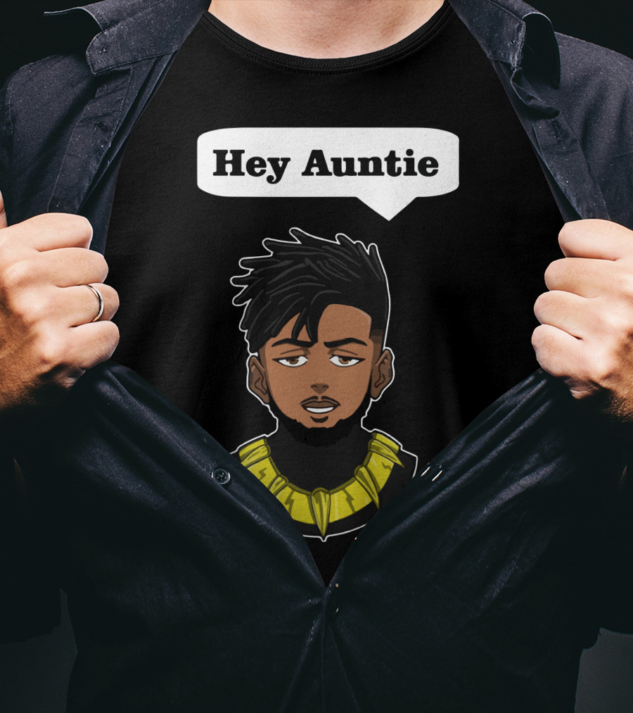 Erik Killmonger Hey Auntie Animated Character Necklace Black Panther T-Shirt