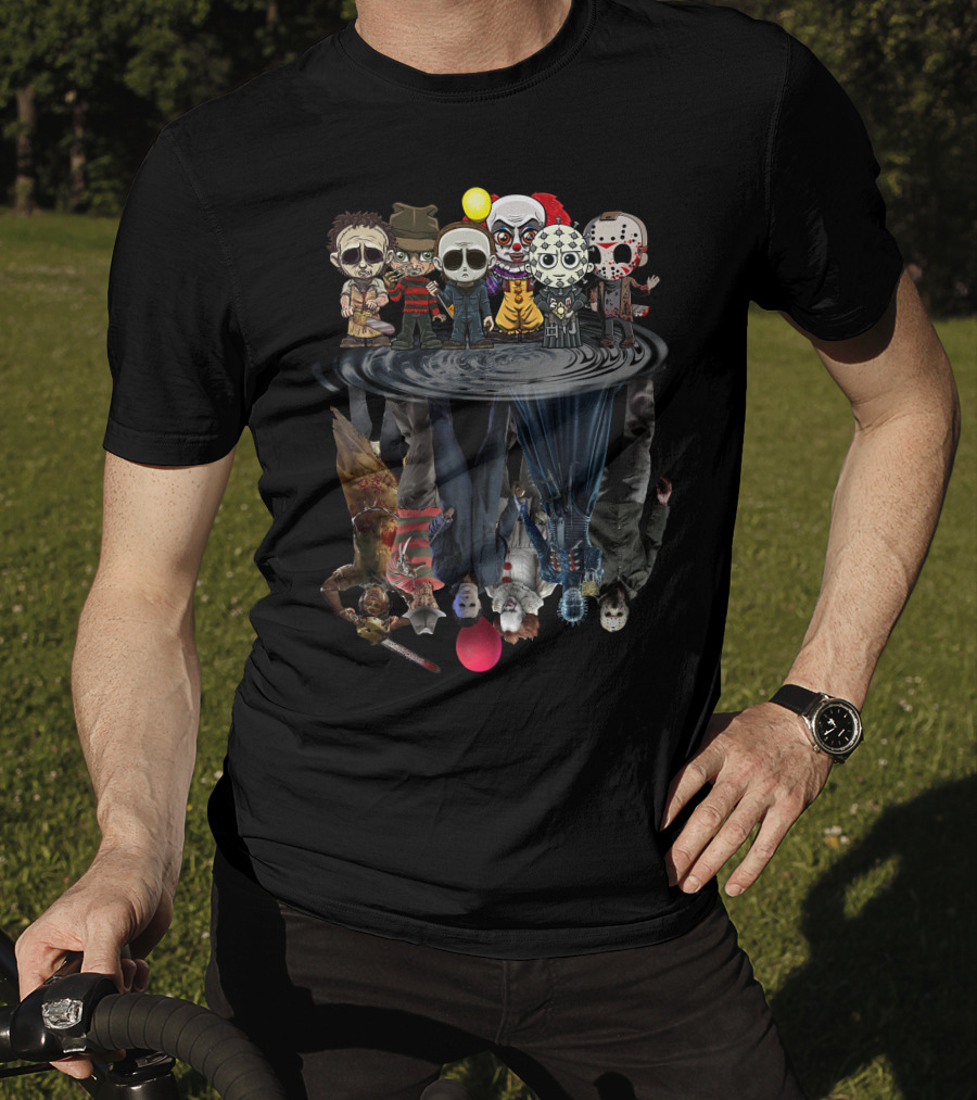 Horror Icons Chibi Reflections In Water Mirror T-Shirt