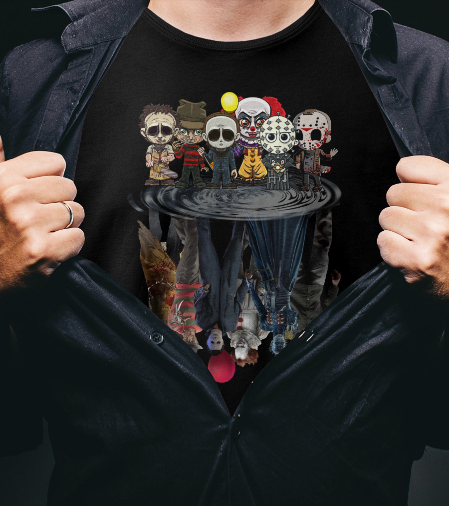 Horror Icons Chibi Reflections In Water Mirror T-Shirt