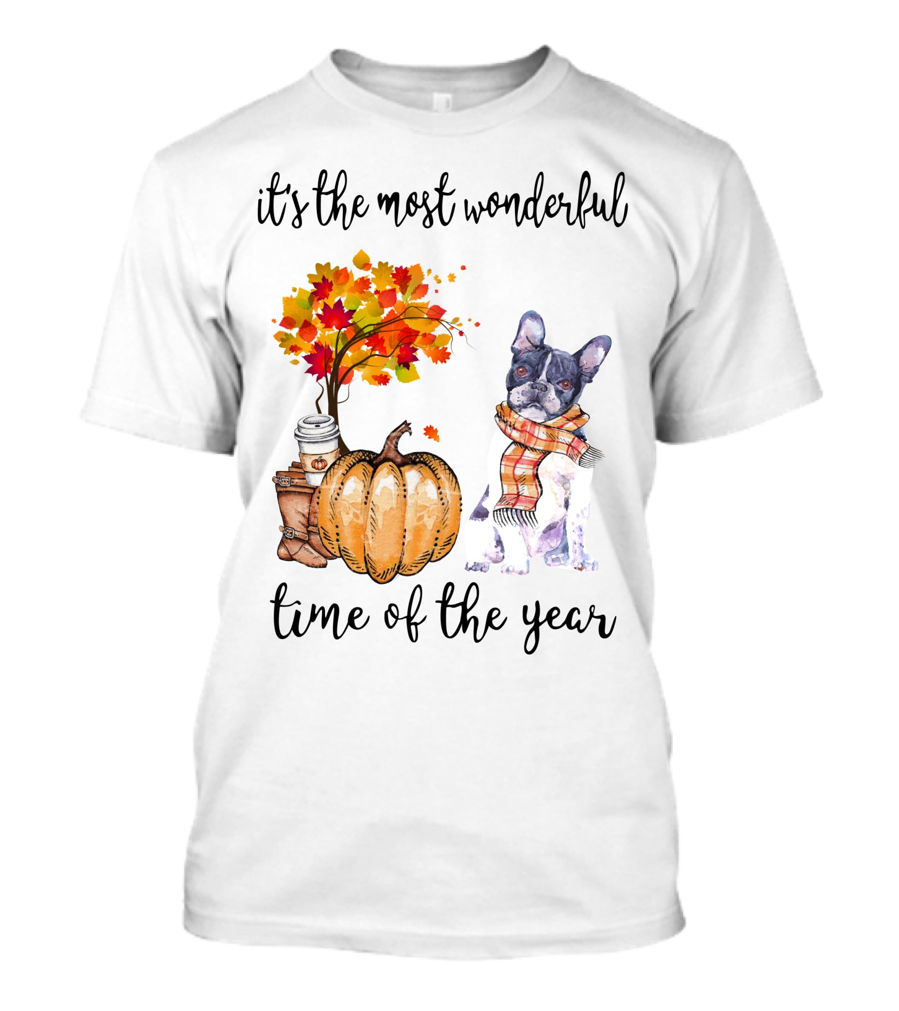 Its The Most Wonderful Time Of The Year Boston Terrier Autumn Pumpkin Leaves Coffee T-Shirt