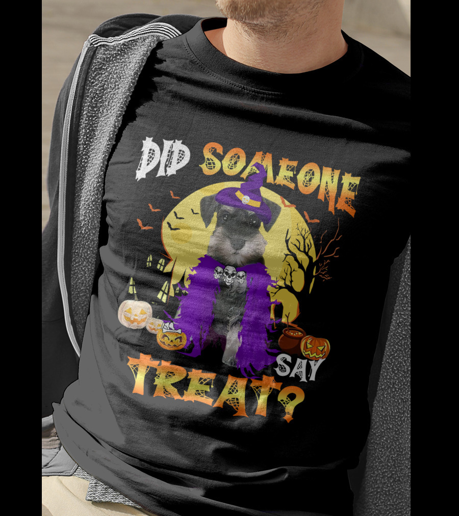 Did Someone Say Treat Miniature Schnauzer Halloween Pumpkins And Witch Hat T-Shirt