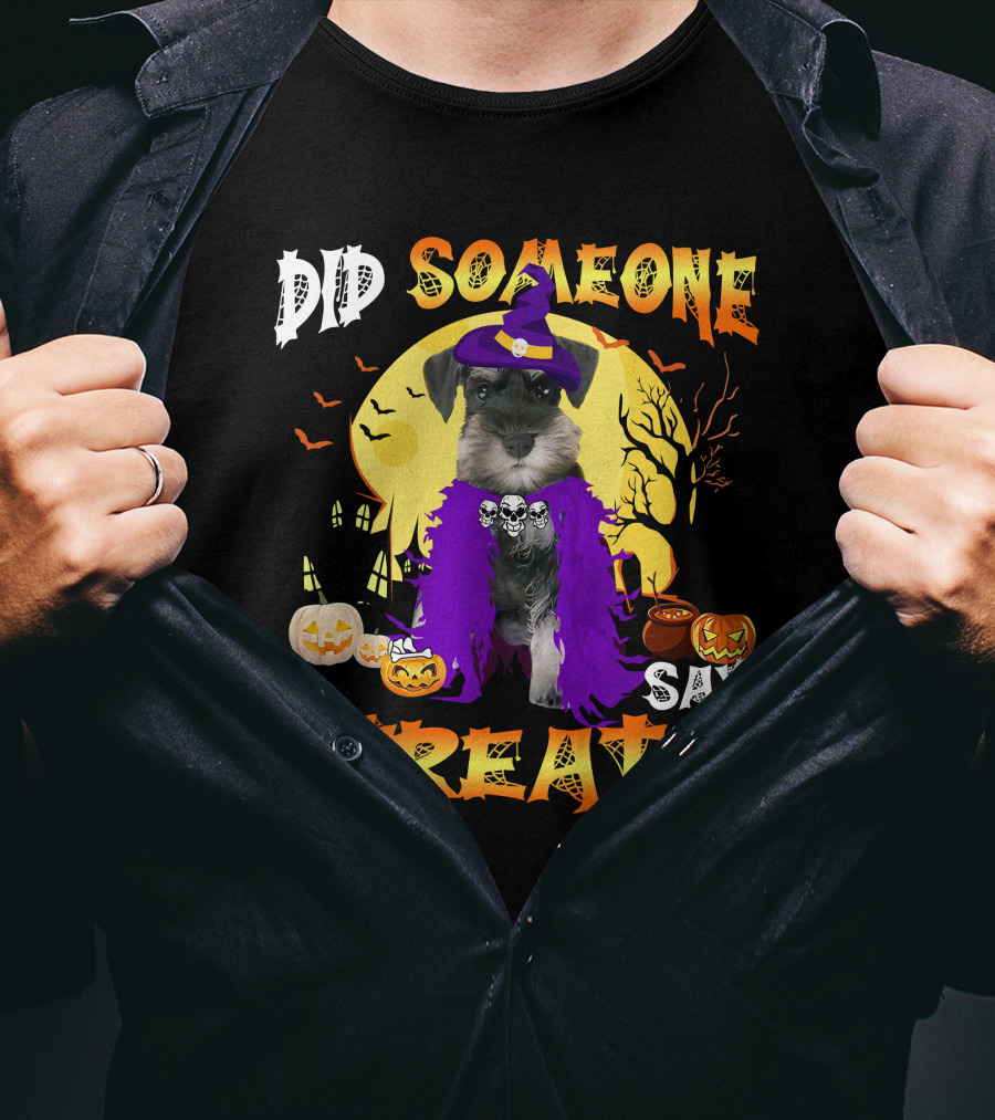 Did Someone Say Treat Miniature Schnauzer Halloween Pumpkins And Witch Hat T-Shirt