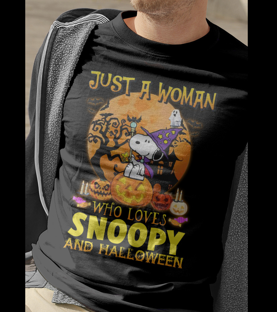 Just A Woman Who Loves Snoopy And Halloween T-Shirt