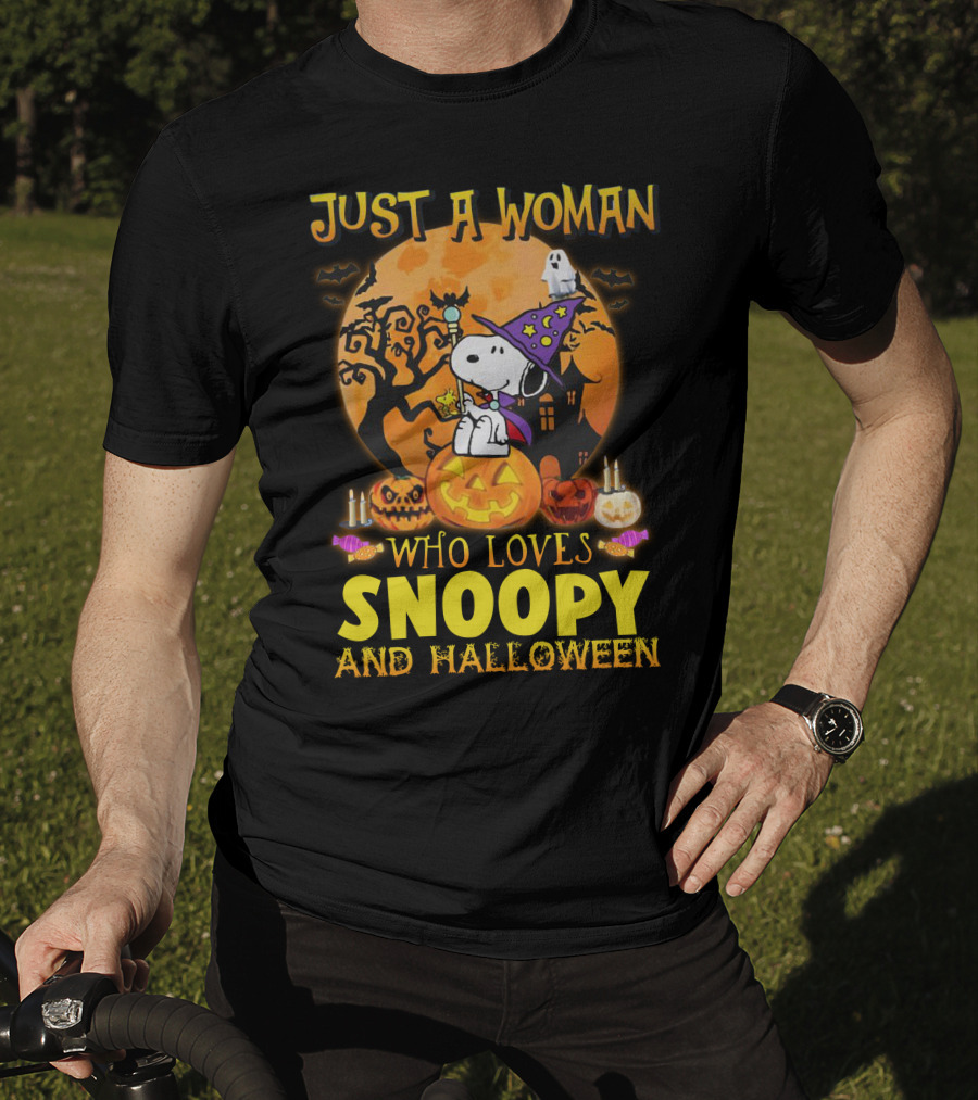 Just A Woman Who Loves Snoopy And Halloween T-Shirt