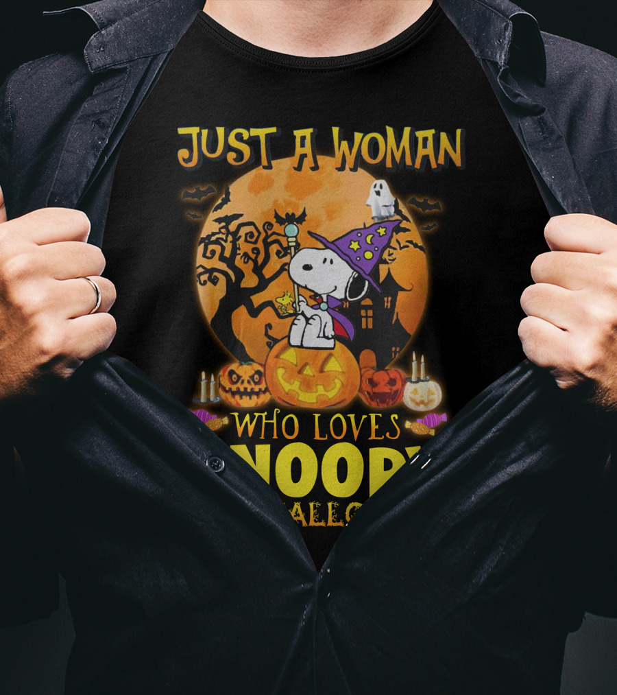 Just A Woman Who Loves Snoopy And Halloween T-Shirt