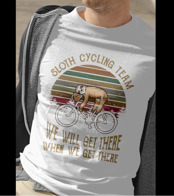 Sloth Cycling Team We Will Get There When We Get There Retro Sunset T-Shirt