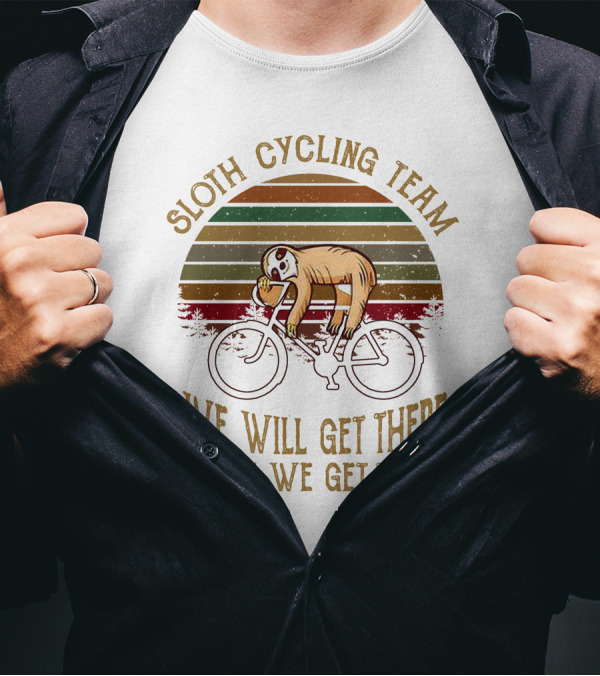 Sloth Cycling Team We Will Get There When We Get There Retro Sunset T-Shirt