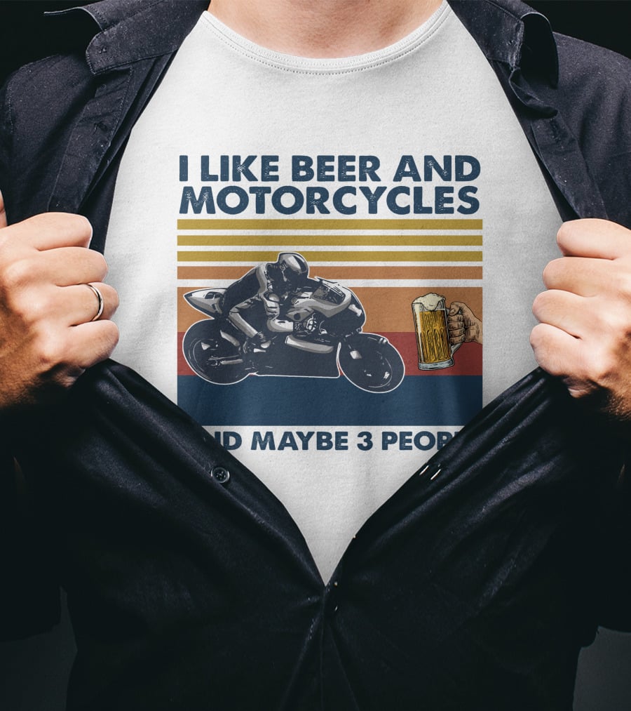 I Like Beer And Motorcycles Vintage Style With Beer Mug And Racer T-Shirt