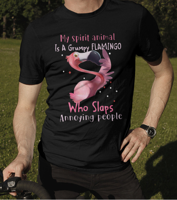 My Spirit Animal Is A Grumpy Flamingo Who Slaps Annoying People T-Shirt