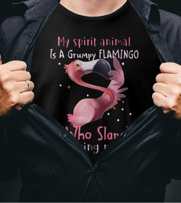 My Spirit Animal Is A Grumpy Flamingo Who Slaps Annoying People T-Shirt