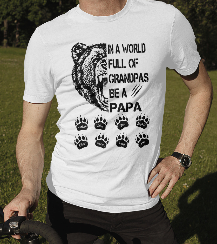 Bear In A World Full Of Grandpas Be A Papa Nathan John Ben Sophia Ellie Queen Kitty Neo T-Shirt