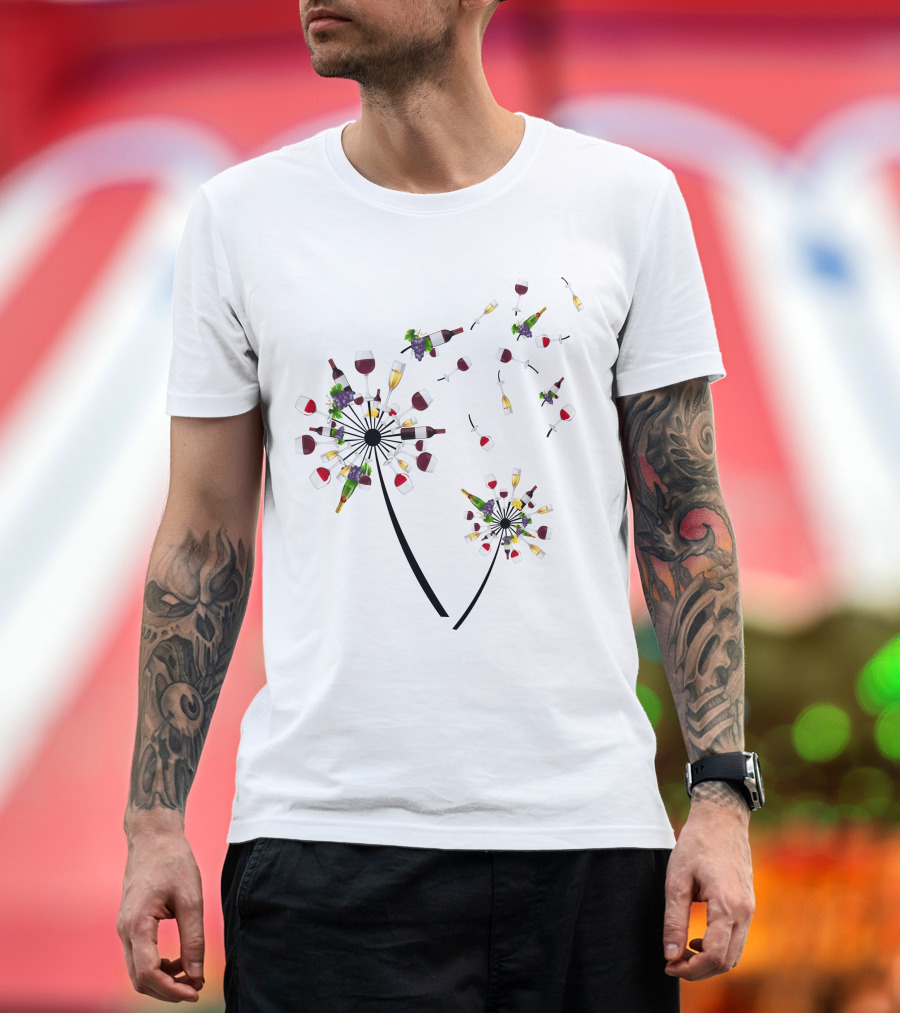 Printady Clothing Store Wine Glasses And Bottles Dandelion T-Shirt