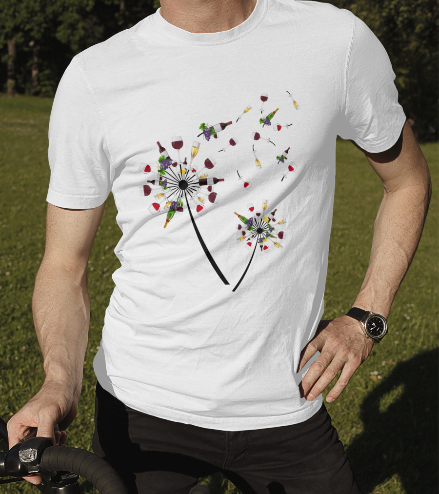 Printady Clothing Store Wine Glasses And Bottles Dandelion T-Shirt