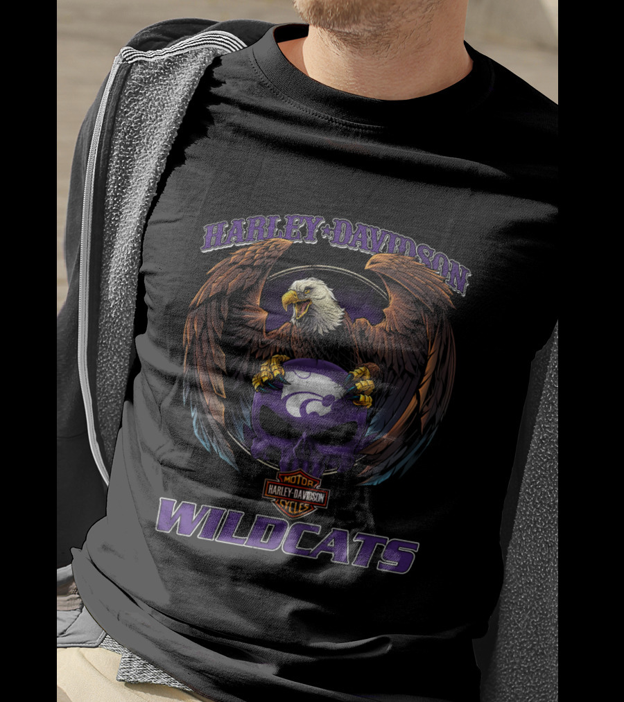 Harley Davidson Kansas State Wildcats Eagle And Skull Theme T-Shirt