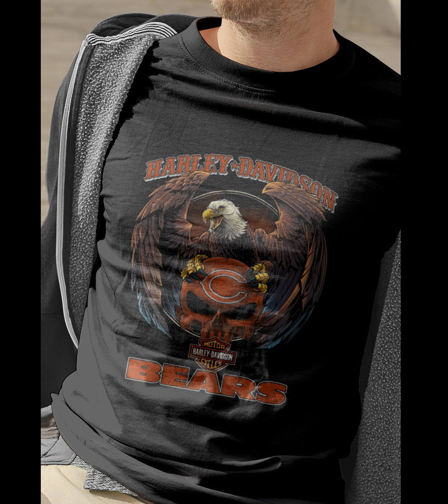 Harley Davidson Chicago Bears Eagles Vhl 2525 Motor Cycles T-Shirt