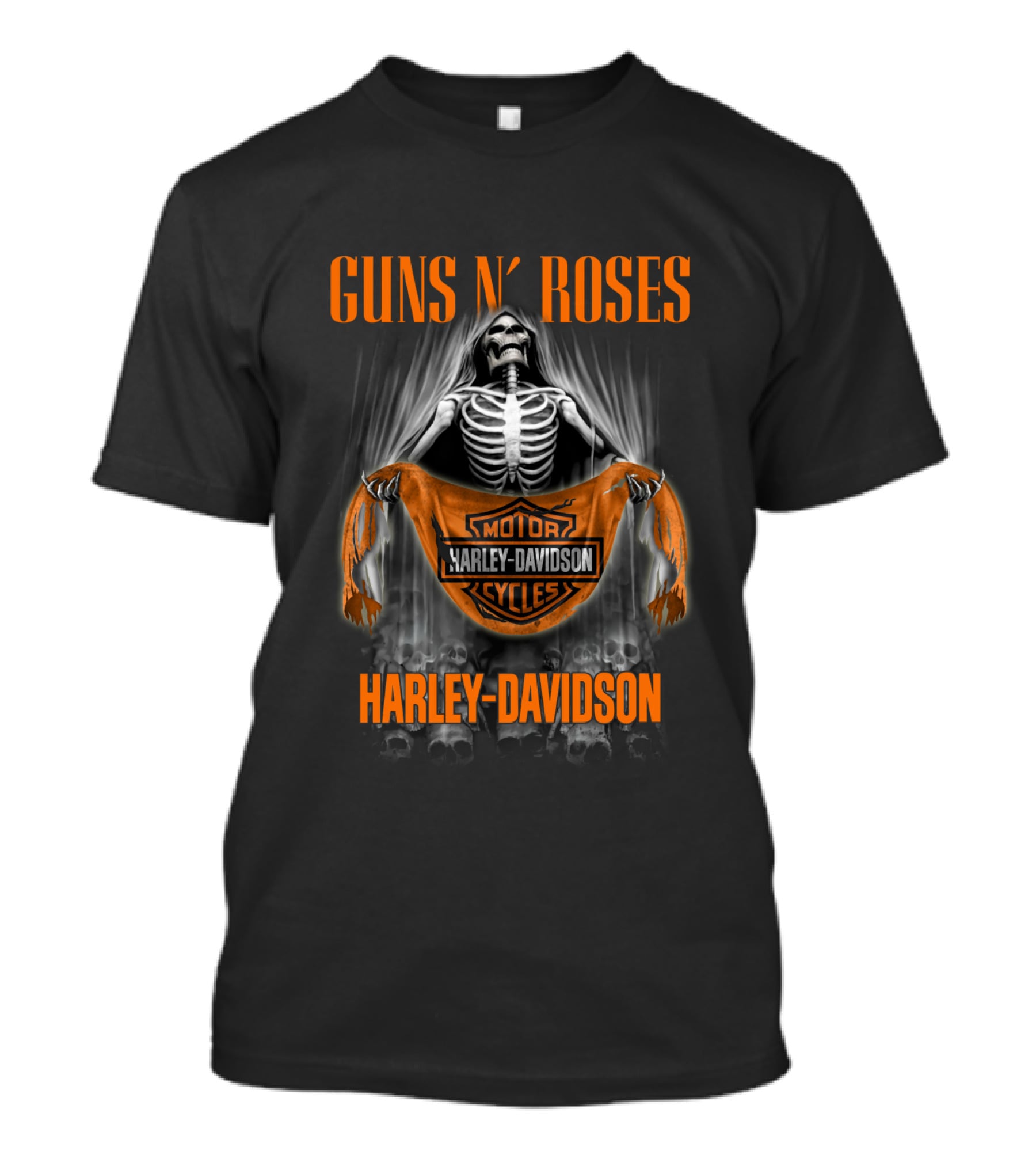 Guns N' Roses Harley Davidson Skeleton Holding Banner T-Shirt