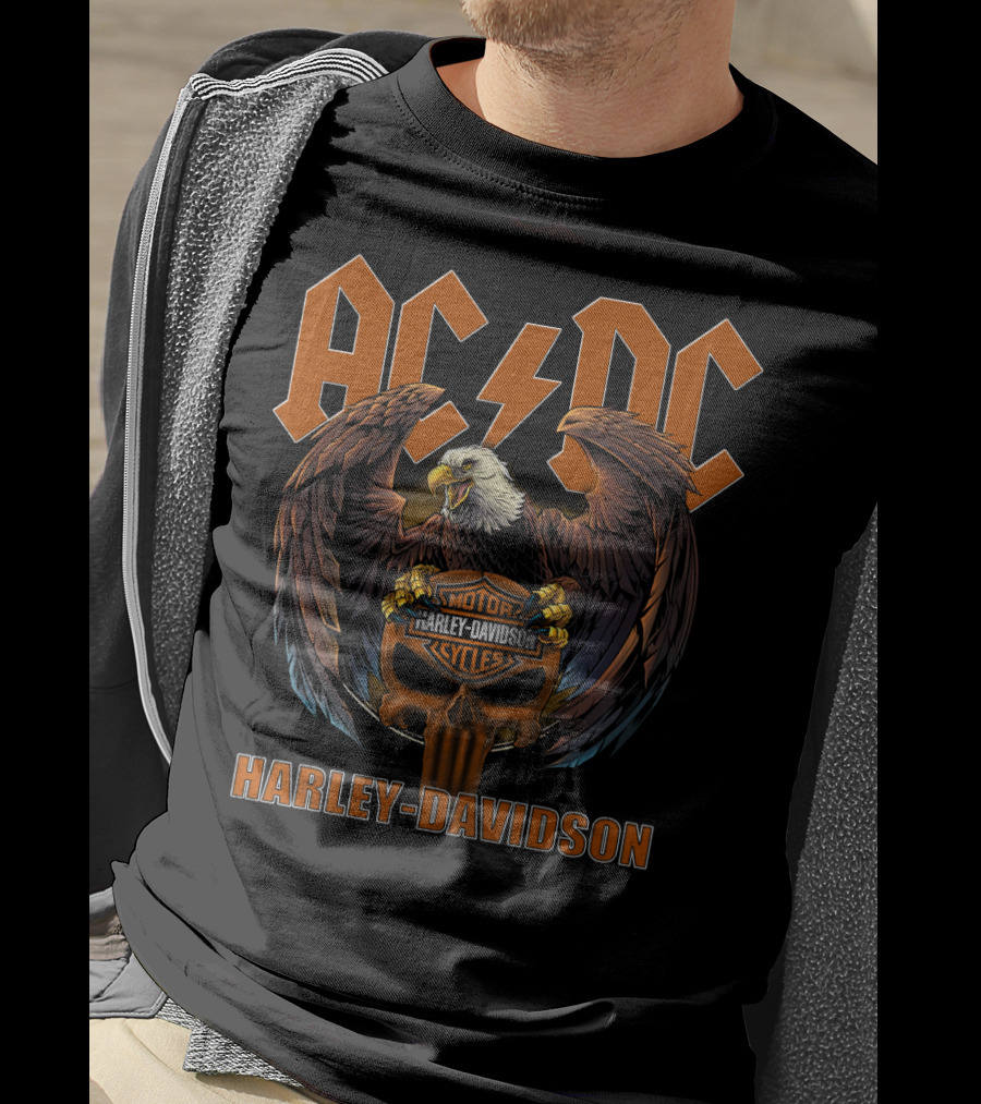 Acdc Harley Davidson Motorcycles Eagle Skulls T-Shirt