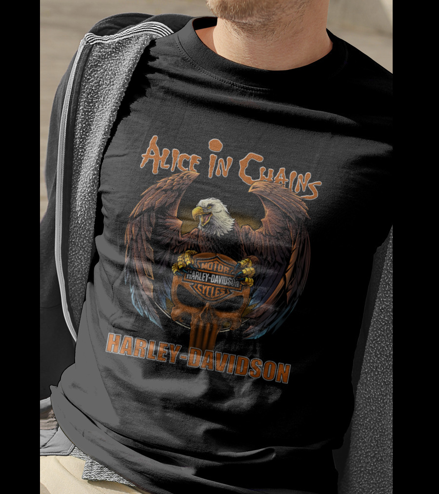 Alice In Chains Harley Davidson Motorcycles Eagle Skull T-Shirt