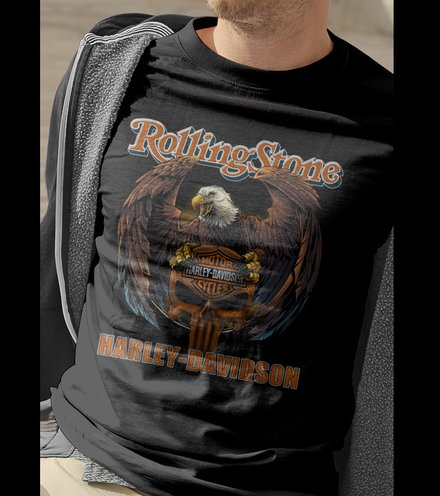 Rolling Stone Harley Davidson Motor Cycles Eagle Skull T-Shirt