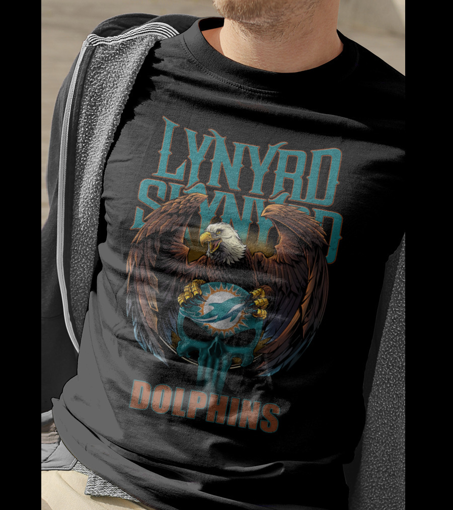 Lynyrd Skynyrd Miami Dolphins Eagle Skulls T-Shirt