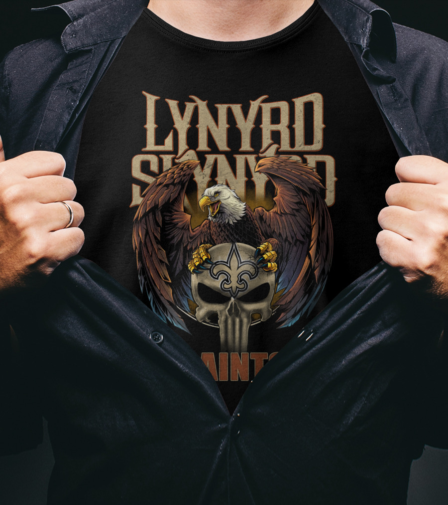 Lynyrd Skynyrd Saints New Orleans Skull Fleur-De-Lis Eagle T-Shirt