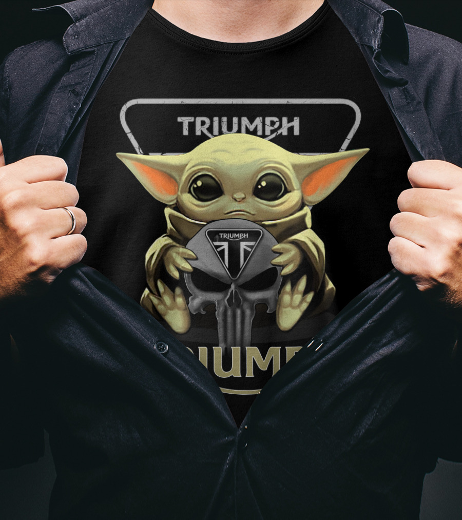 Triumph Motorcycles Baby Yoda Holding Triumph Skull T-Shirt
