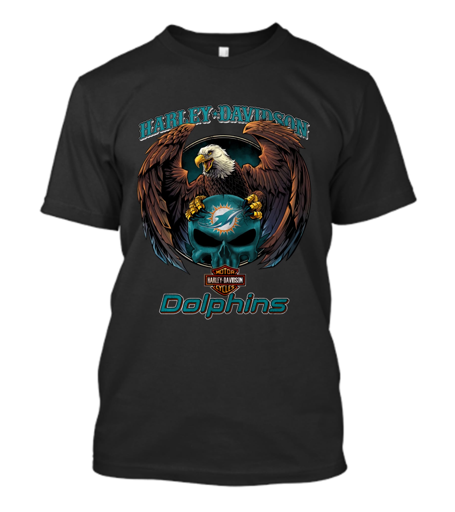 Harley Davidson Miami Dolphins Helmet Eagle Skull T-Shirt