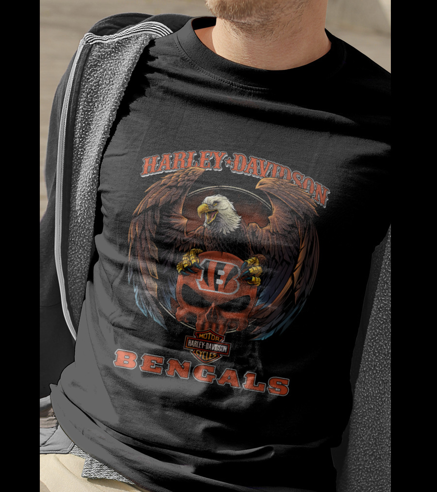 Harley Davidson Cincinnati Bengals Motor Cycles Eagle T-Shirt