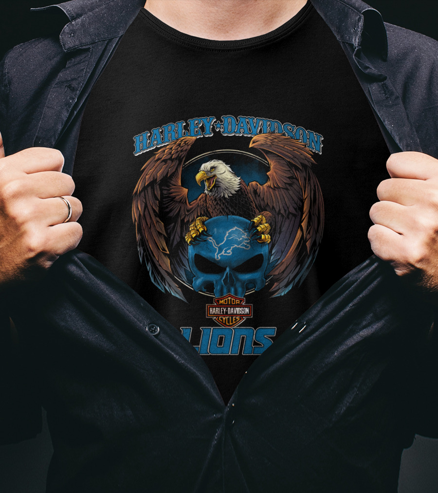Harley Davidson Motor Cycles Lions Eagle Skull T-Shirt