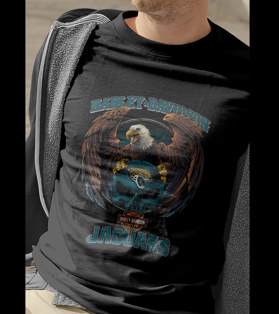 Harley Davidson Motor Cycles Jacksonville Jaguars Eagle Skull T-Shirt