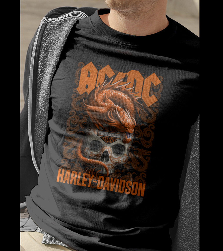 Acdc Harley Davidson Dragon Skull T-Shirt