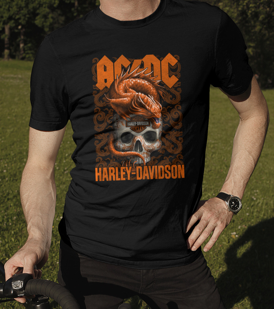 Acdc Harley Davidson Dragon Skull T-Shirt