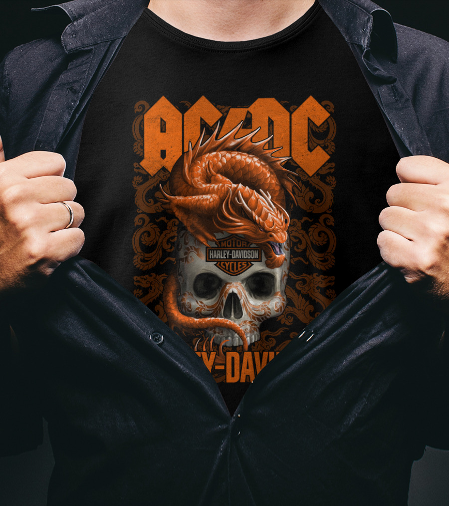 Acdc Harley Davidson Dragon Skull T-Shirt