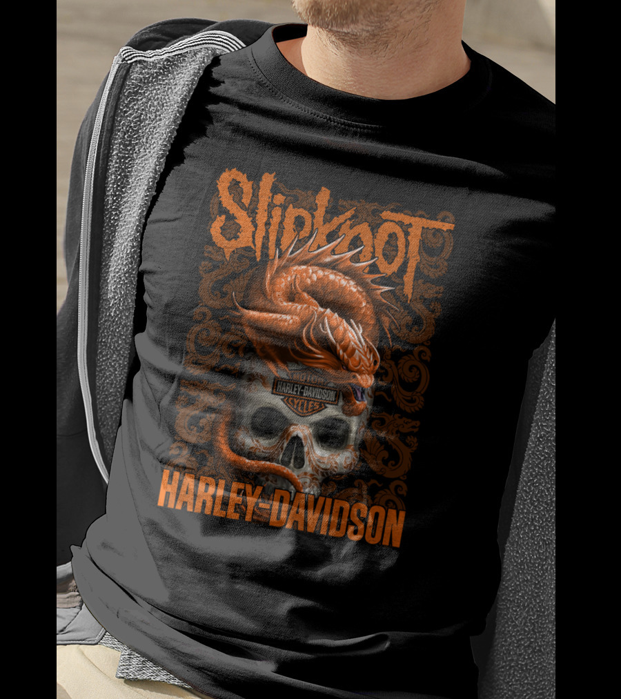 Slipknot Harley Davidson Dragon Skull Motif T-Shirt