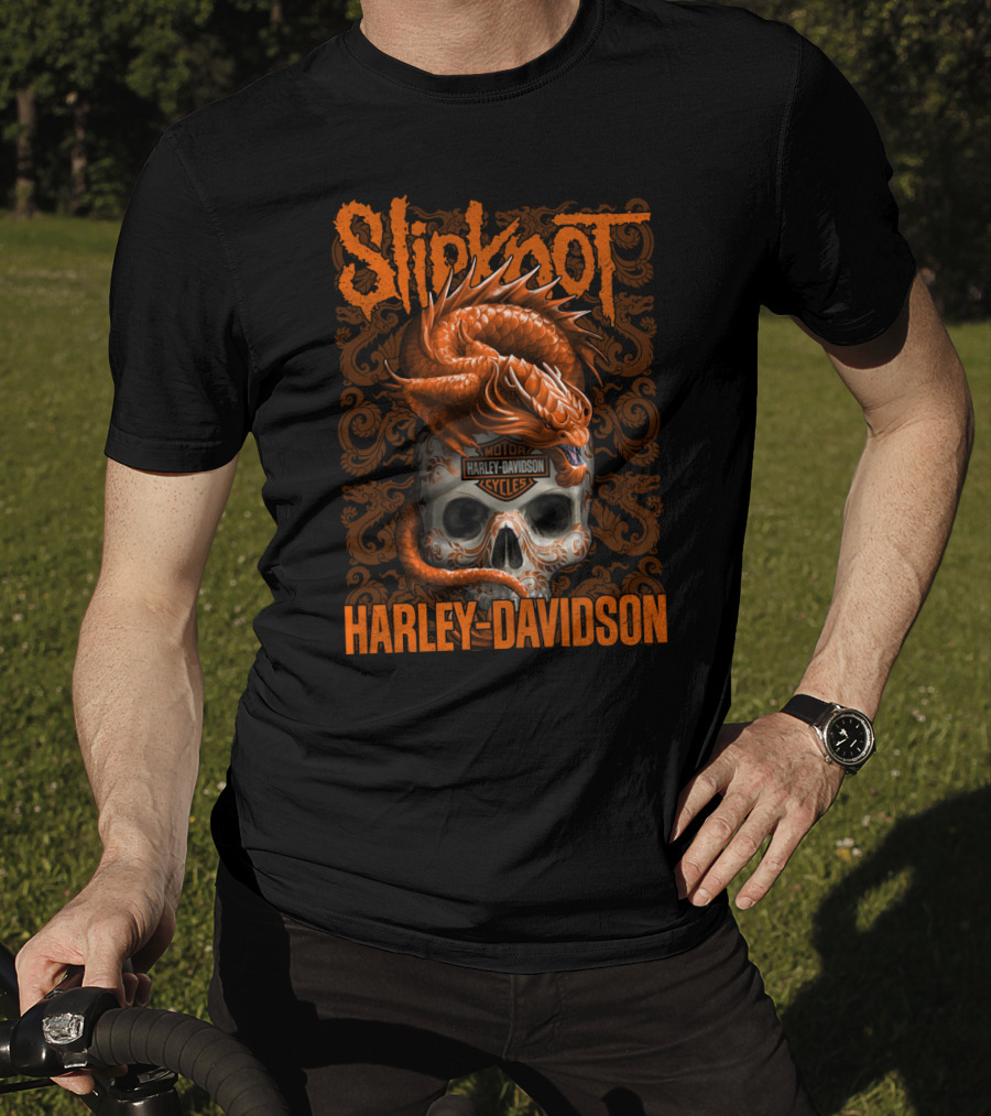 Slipknot Harley Davidson Dragon Skull Motif T-Shirt