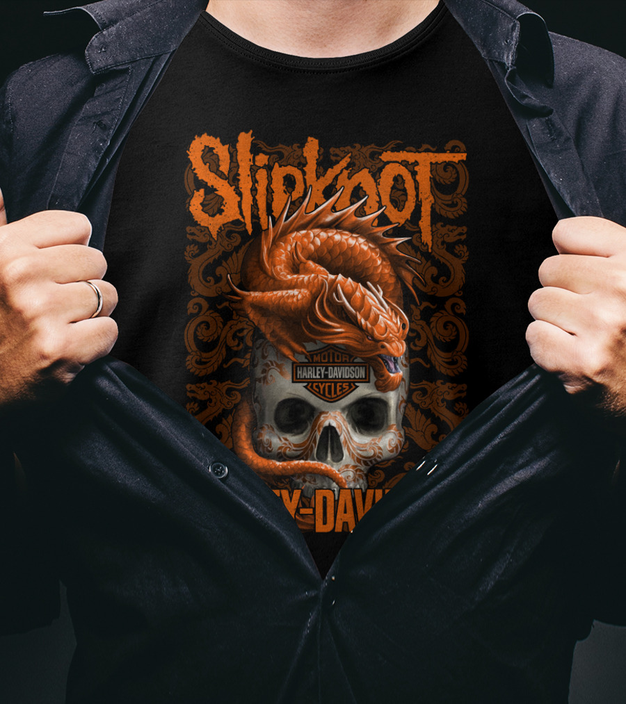 Slipknot Harley Davidson Dragon Skull Motif T-Shirt