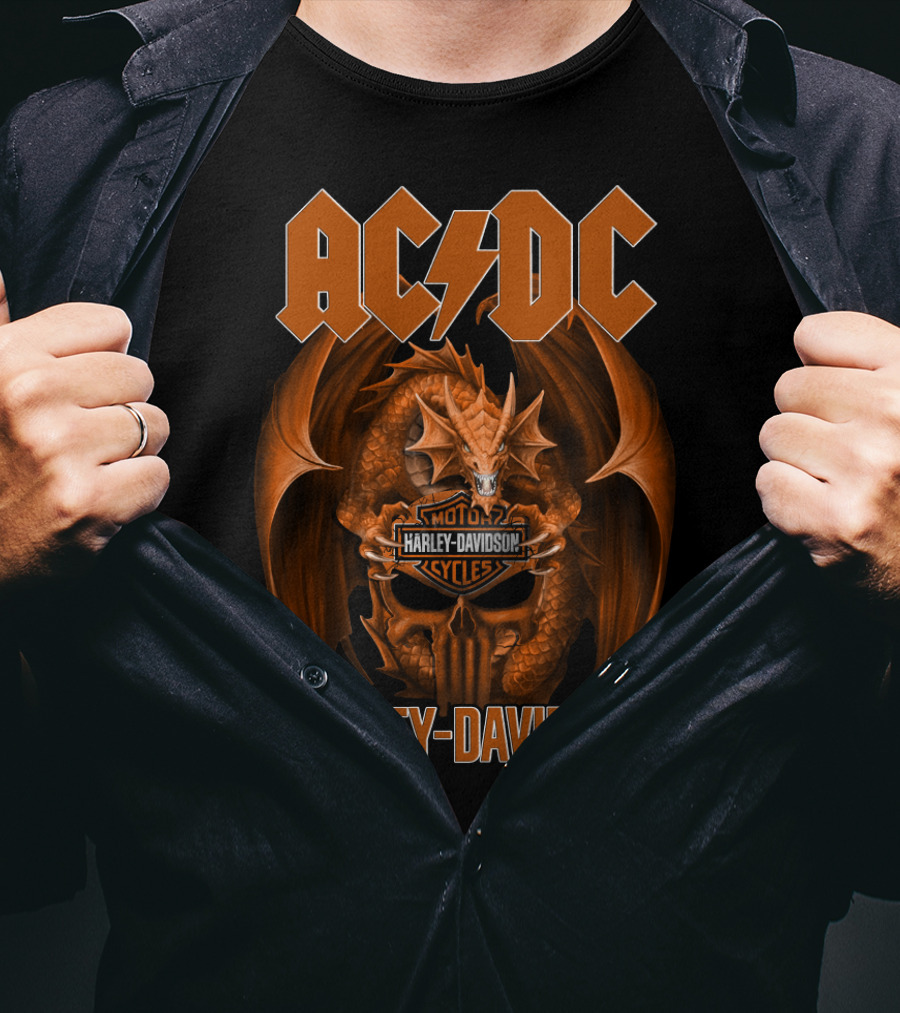 Acdc Harley Davidson Moto Cycles Dragon T-Shirt
