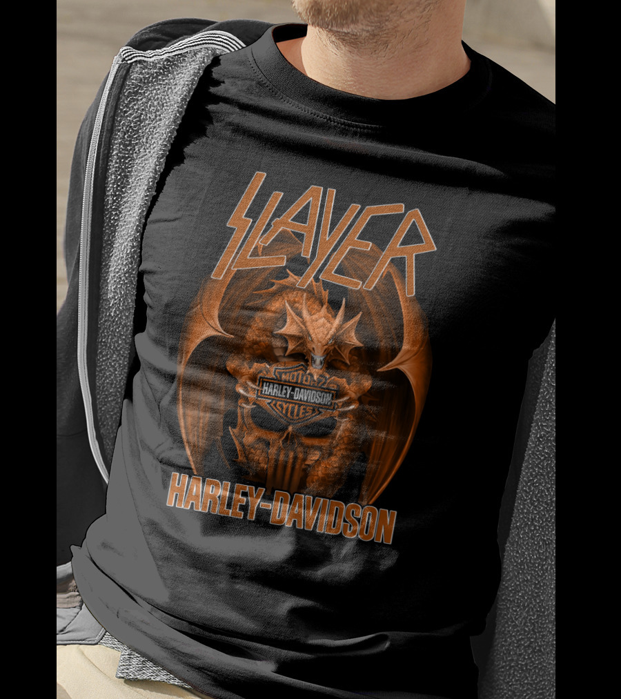 Slayer Harley Davidson Moto Cycles Skull Dragon T-Shirt