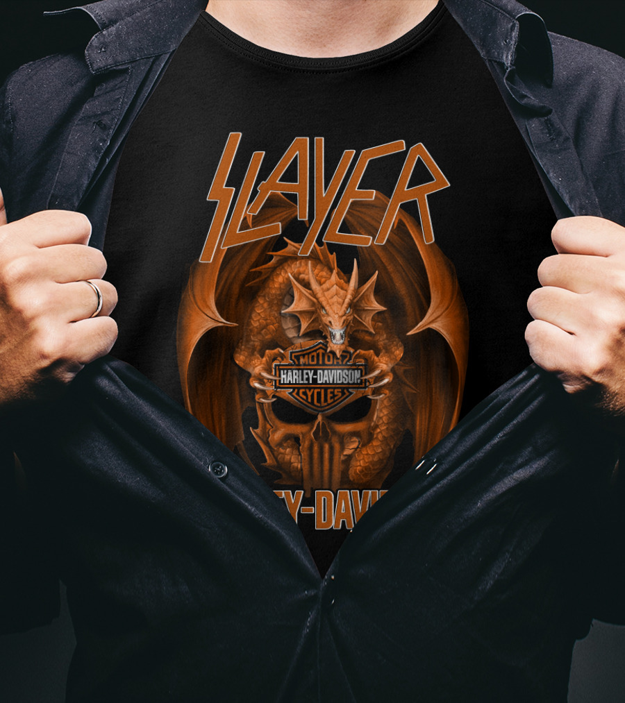 Slayer Harley Davidson Moto Cycles Skull Dragon T-Shirt
