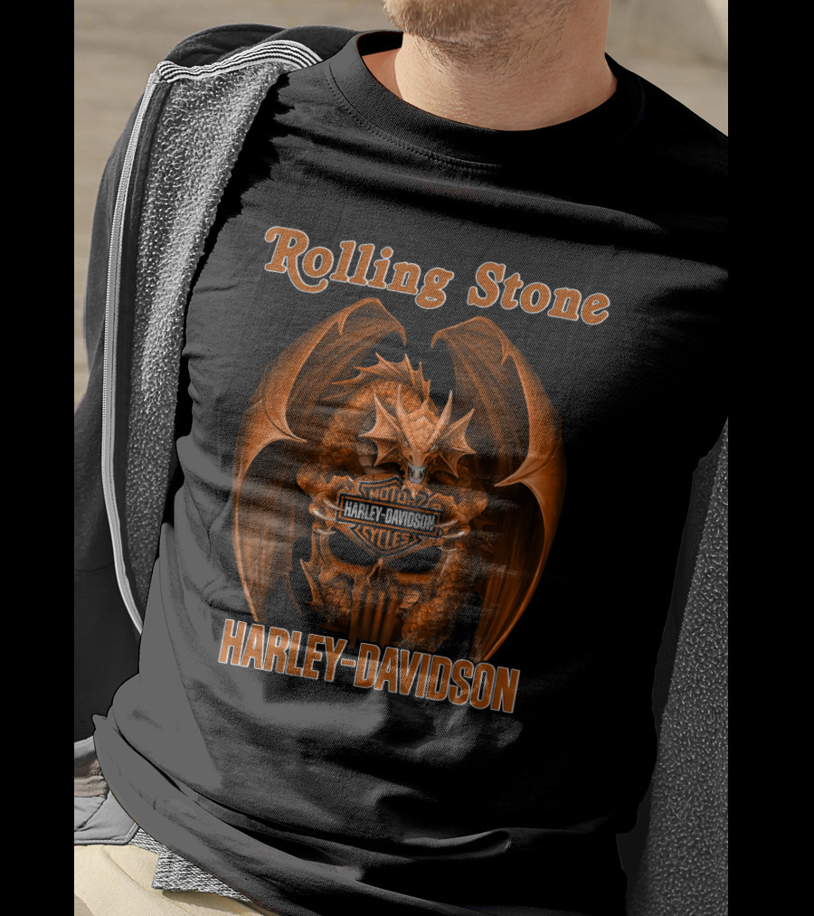 Rolling Stone Harley Davidson Dragon With Skull And Wings T-Shirt