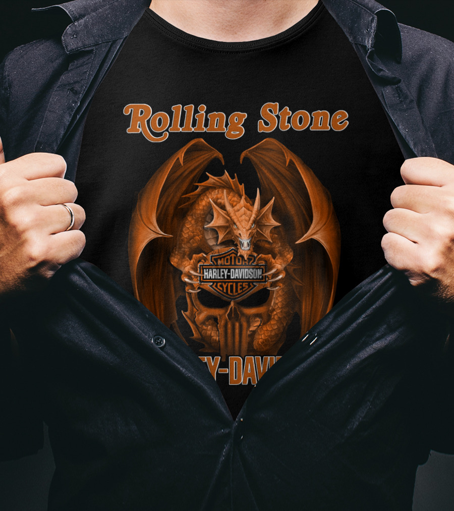 Rolling Stone Harley Davidson Dragon With Skull And Wings T-Shirt