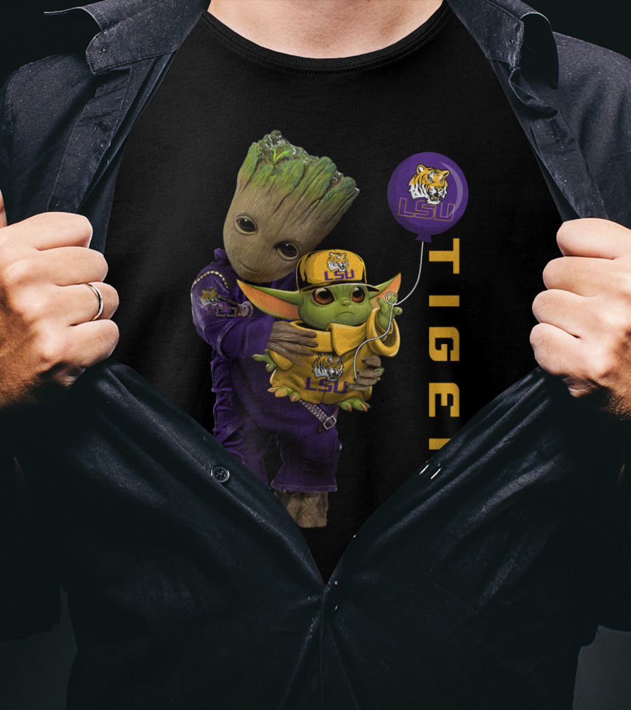 Groot And Baby Yoda Lsu Tigers Fan Gear T-Shirt