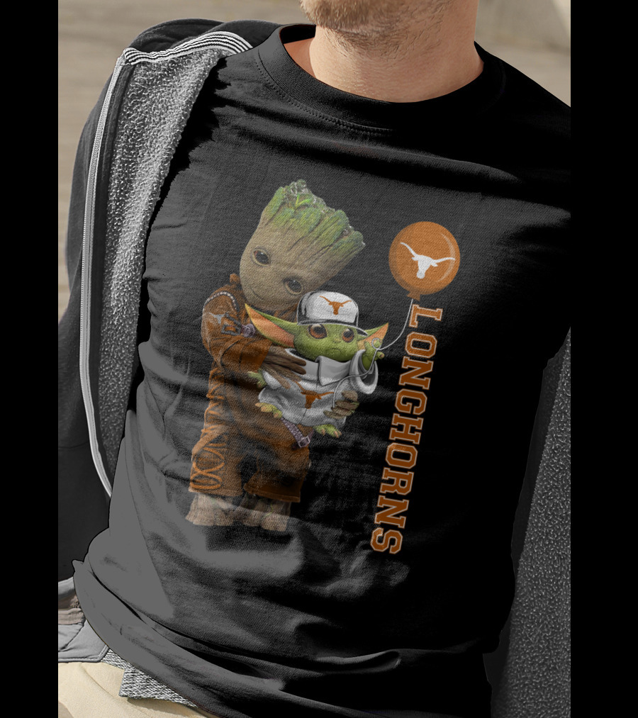 G&Y Texas Longhorns Groot Baby Yoda Balloon T-Shirt