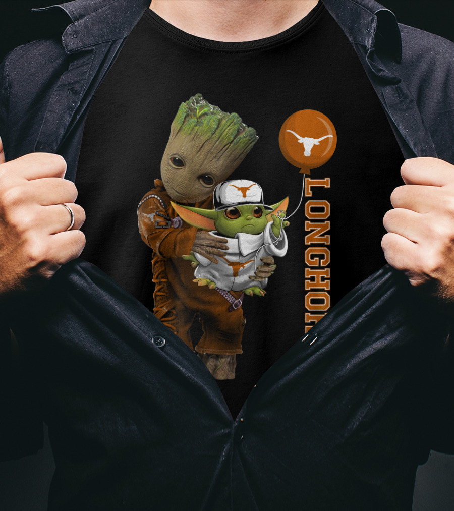 G&Y Texas Longhorns Groot Baby Yoda Balloon T-Shirt