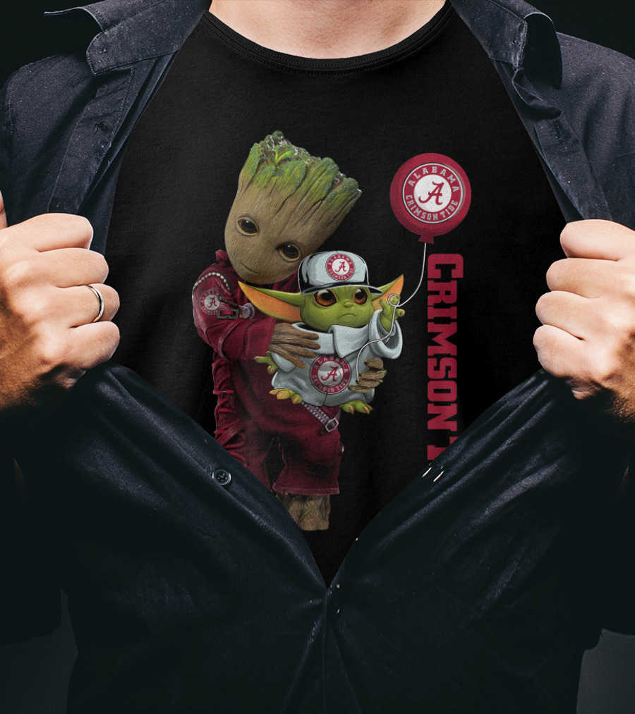 G&Y-Alabama Crimson Tide Groot And Baby Yoda T-Shirt